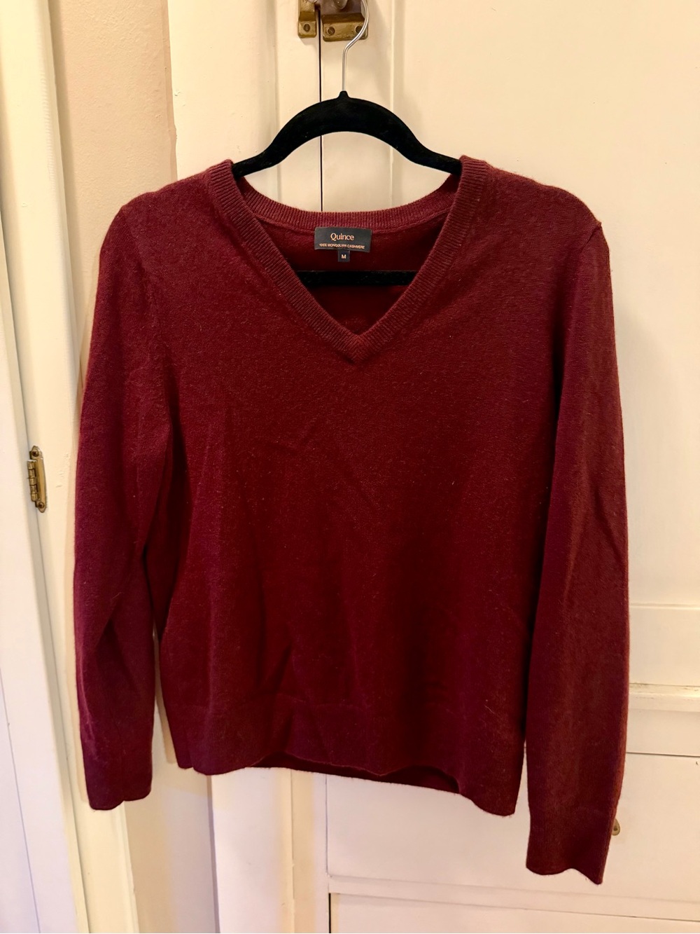 Quince 100% Mongolian Cashmere Burgundy V-Neck Sweater M